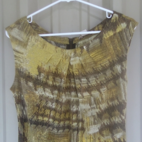 Women's Jonathan Martin Green Brown Yellow Sleeveless Midi Dress Size 8 - Picture 2 of 3